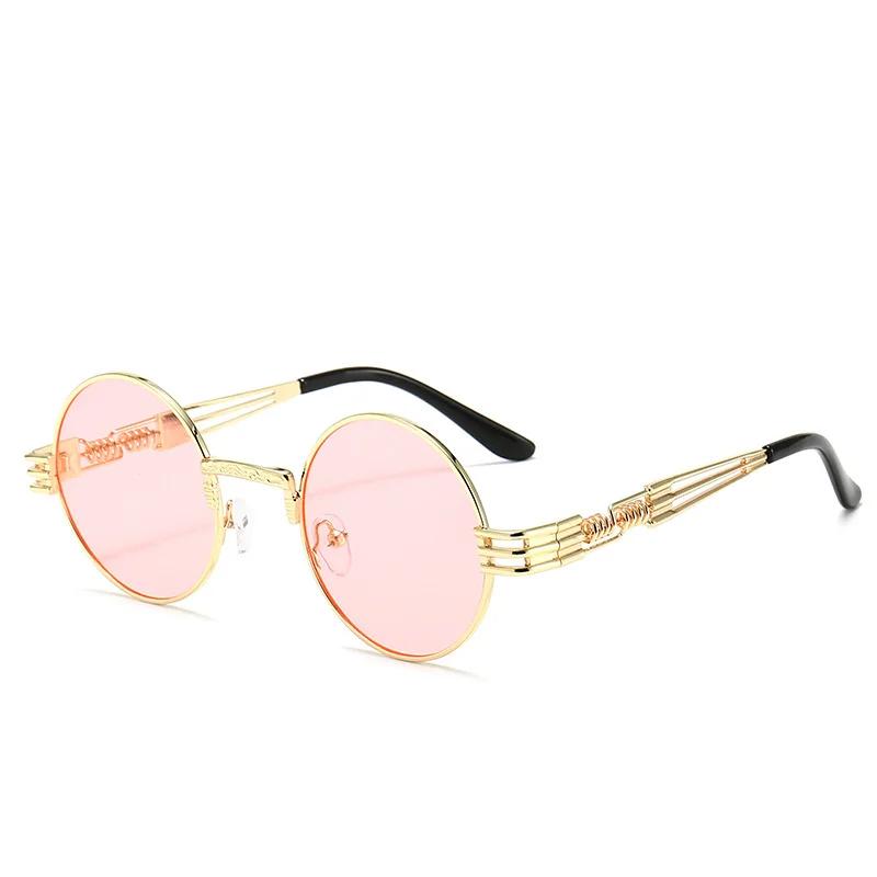 Gothic Red Steampunk Sunglasses Men Women Vintage Metal Round Sun Glasses Brand Designer Fashion Goggle Mirror Eyegalsses UV400