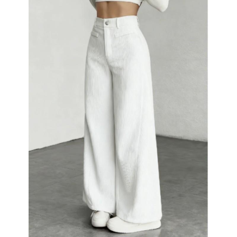Women's Fall/Winter High-Waisted Casual Wide-Leg Solid-Color Work Pants