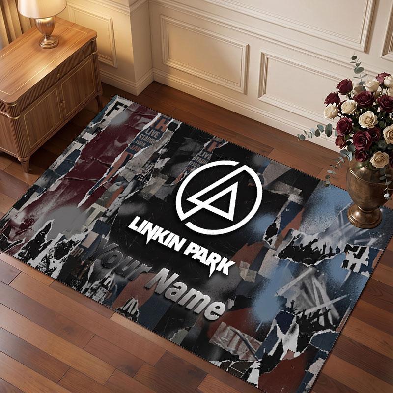 Linkin Park Personalized Crystal Velvet Carpet, Customized Name Text Soft Anti‑Slip Rug for Living Room Bedroom