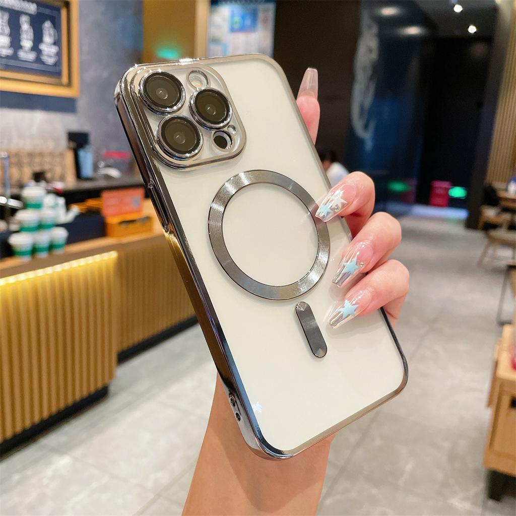 For Apple 16 Electroplated Magnetic Protective Mirror for IPhone 15 PROMAX Phone Case Transparent 12/13