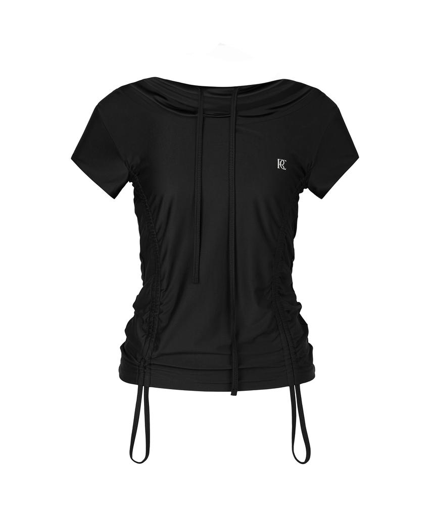 ROCKCAKE Shirring Hoodie Top - Black