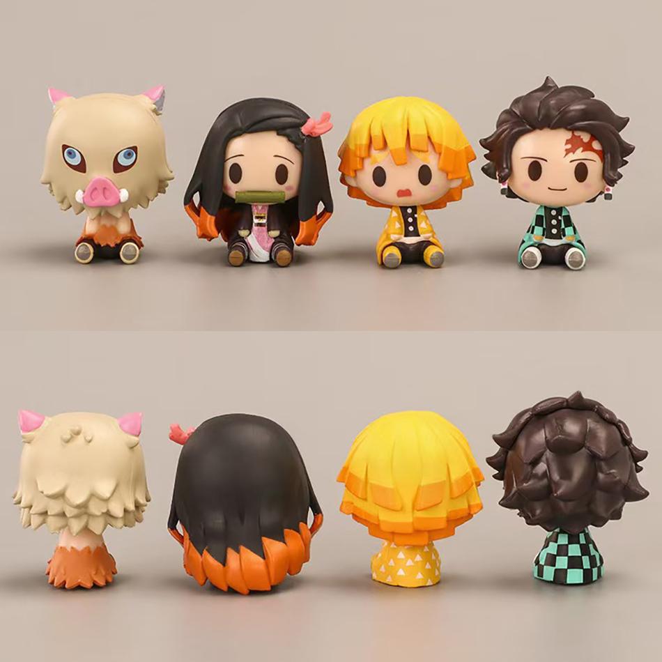 4Pcs/Set Demon Slayer Kimetsu No Yaiba Q Version Sitting Figures Tanjiro Nezuko Zenitsu Inosuke PVC Desktop Ornaments Model Toys