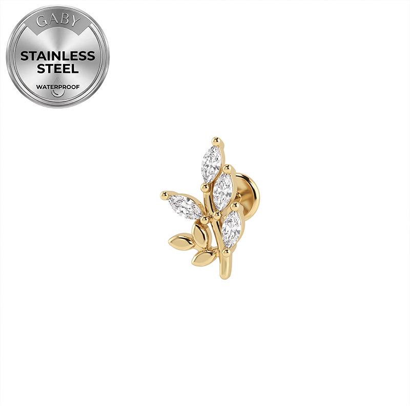 Euro Cross 316L Medical Grade Stainless Steel Leaf-Shaped Internal Thread Ear and Lip Stud
