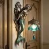 Vintage Resin Mermaid Wall Lamp Decorative Ornament, High-end Niche Pendant