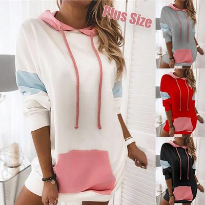 Robe pull ample et chaude pour femmes, nouvelle mode d'hiver, sweat à capuche et manches longues, bloc de couleurs, Mini robe, grande taille