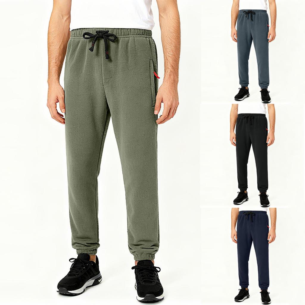Men Fleece Pants Loose Casual Tapered Legs Sweatpants Fall Winter Warm Pants Outdoor Sport Trousers