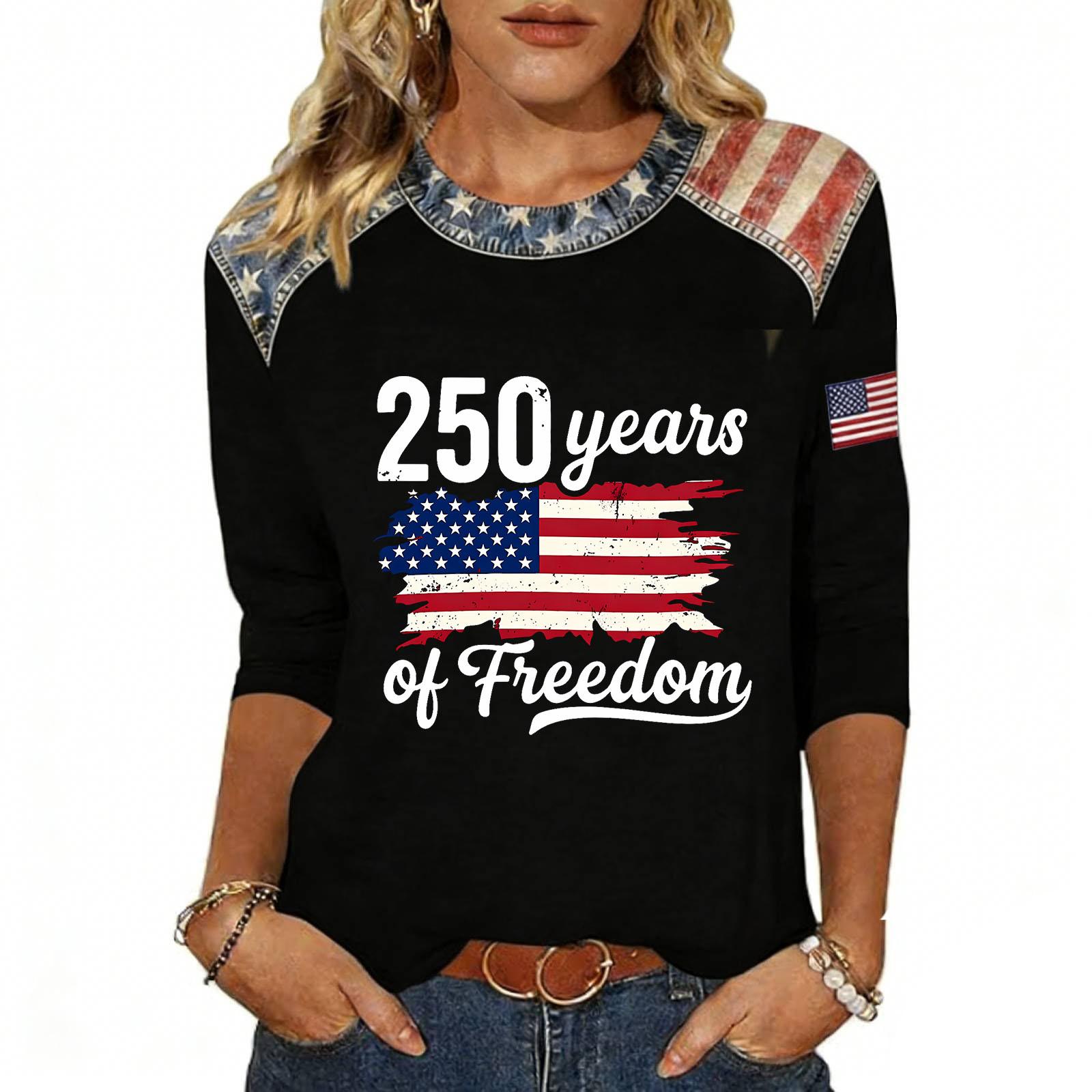 

Женская модная повседневная футболка с принтом ко Дню независимости M чёрный