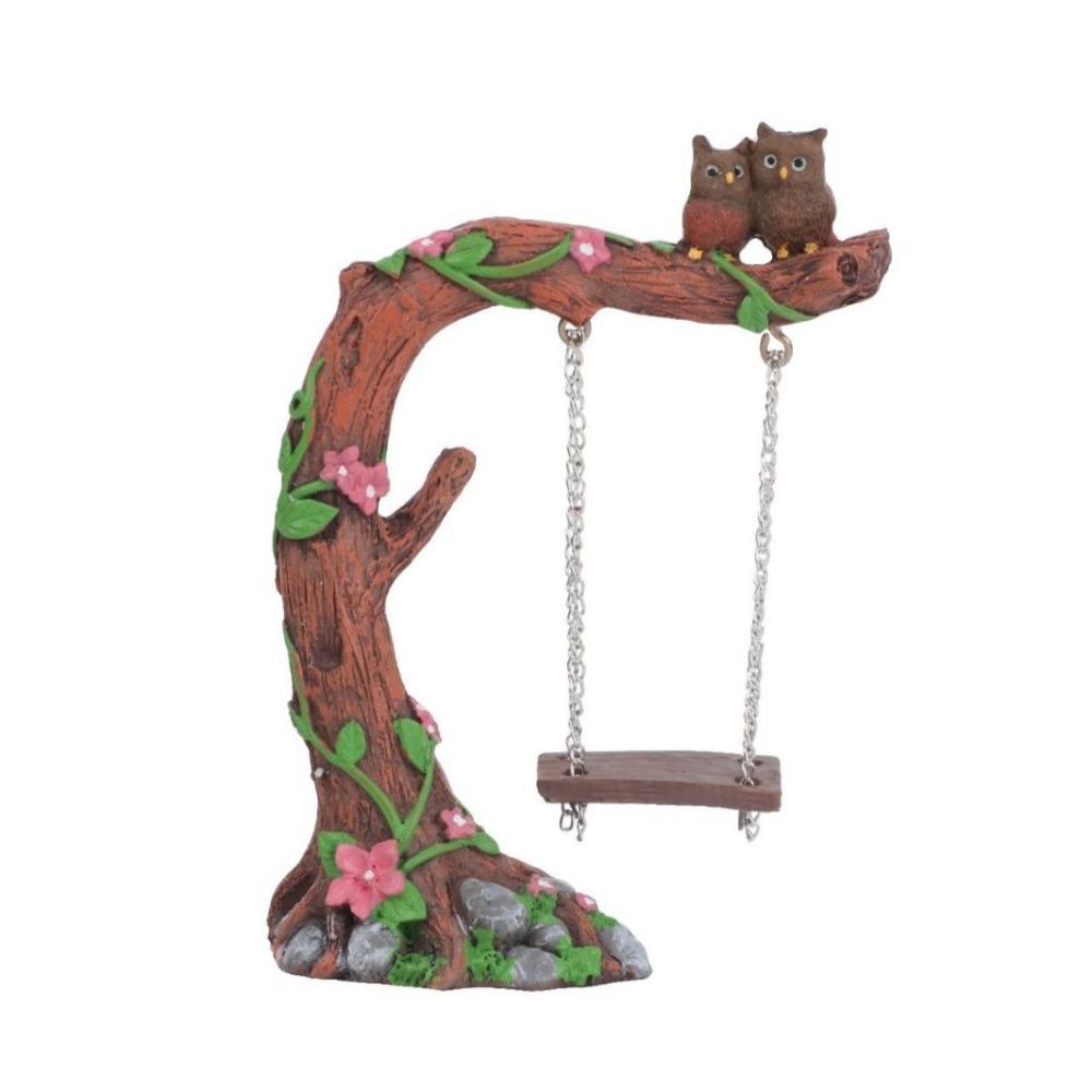 Handmade Resin Fairy Garden Swing Frangipani Tree Base Creative Design Tree Swing Statue Miniature Figurine Flower Tree Model