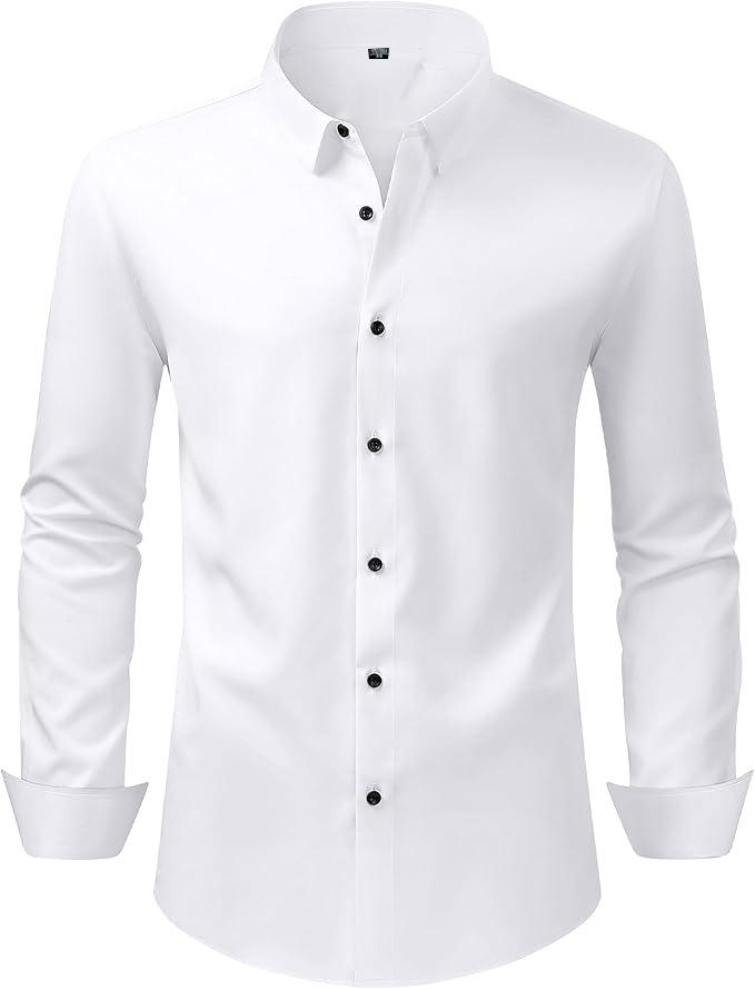 Camisa Social Masculina de Manga Longa Elástica Não Amassa - Cor Sólida