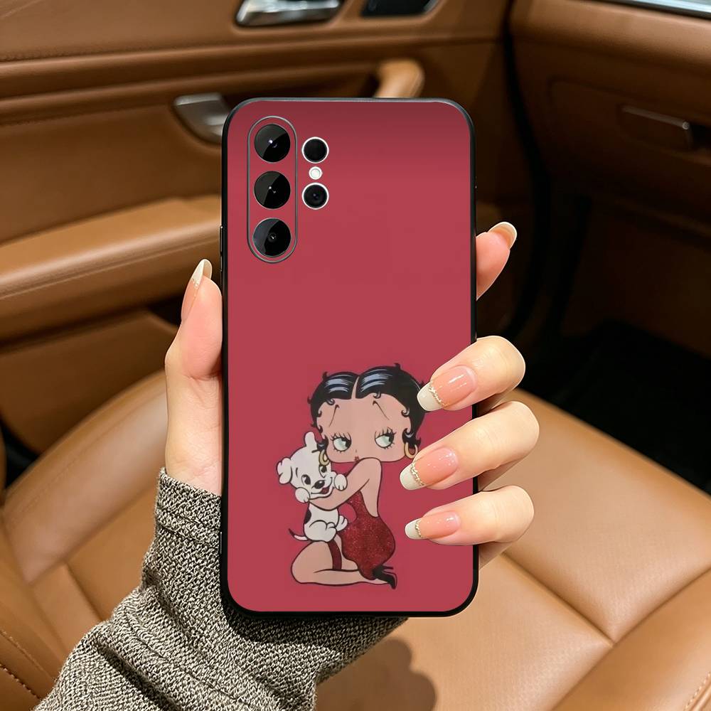 B-Betty Cute B-Boop Phone Case For Samsung S25,S24,S21,S22,,Plus S23,S30,Ultra,S20,Fe,Lite,Black Soft Silicone