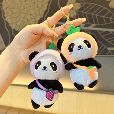 Fluffy Fruit Panda Doll Keychains Pompom Panda Keyrings Car Pendant Plush Keychains  Women Girls