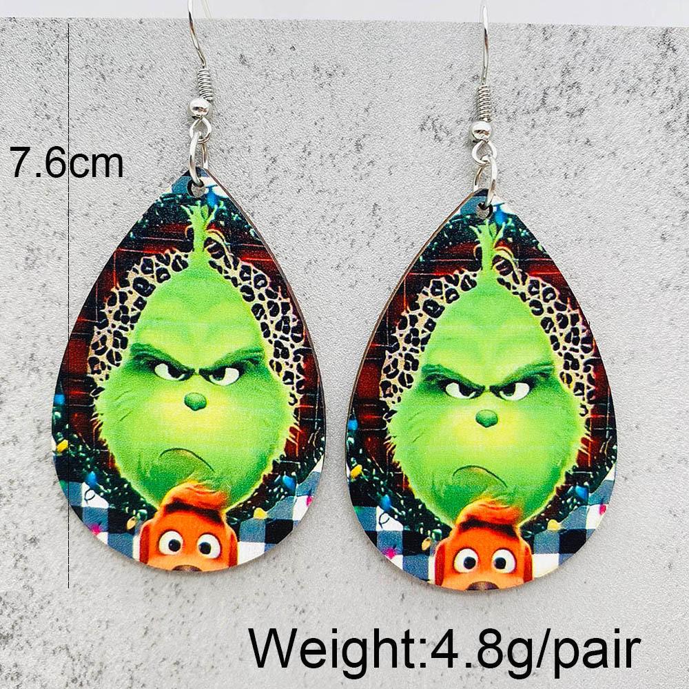 Grinch Christmas Wooden Earrings - Green Monster Dangle Jewelry Gift