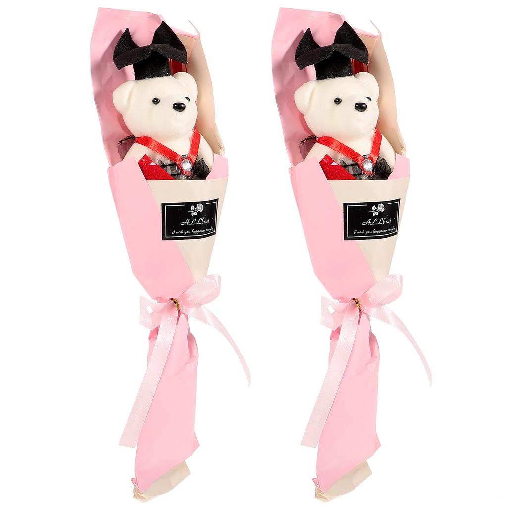 2 Pcs Flower Arrangement Graduation Bouquet Mother Mens Gifts Mini Bear Cloth Plush Decor