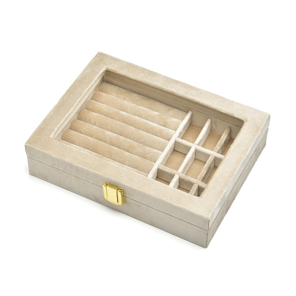 Jewelry Organizer Box With Velvet Material For Ring And Earring Storage