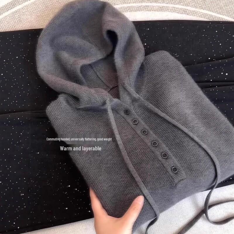 

Women s Plus Size Light Gray Hooded Knit Sweater - Belly Concealing, Slimming Base Layer for Autumn/Winter 2025 M