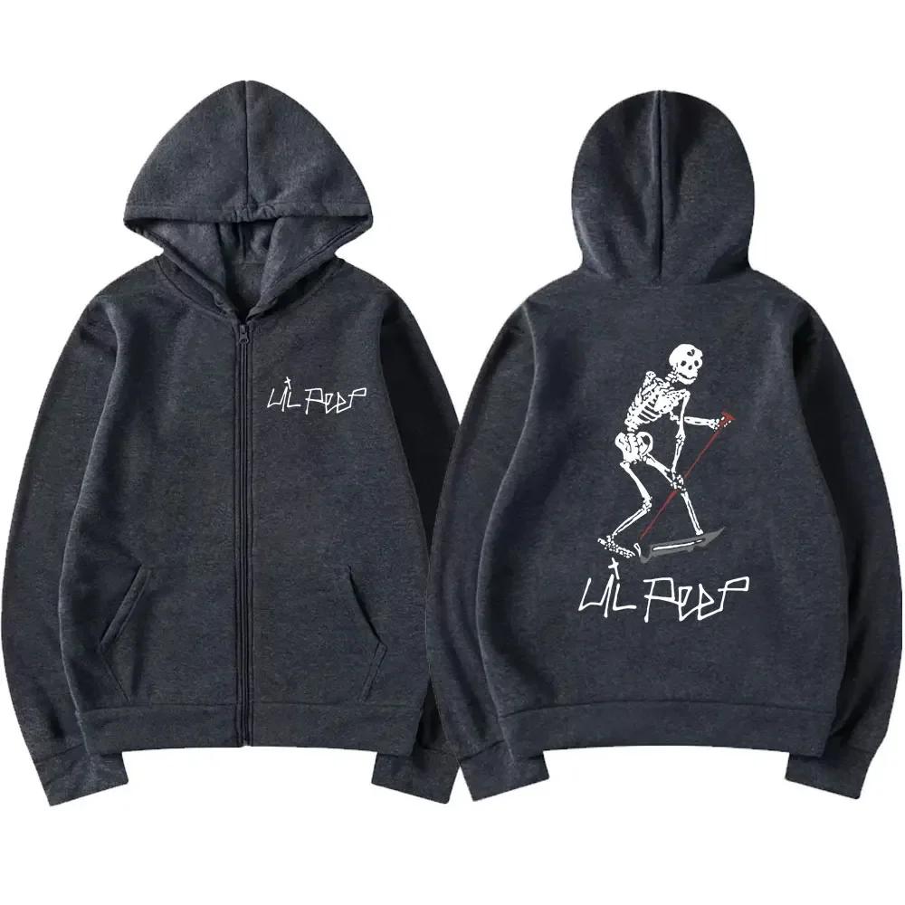 Rapper Lil Peep Same Style Skeleton Print Zip Up Hoodie Men Women Fashion Gothic Oversized Cardigan Streetwear Jackets
