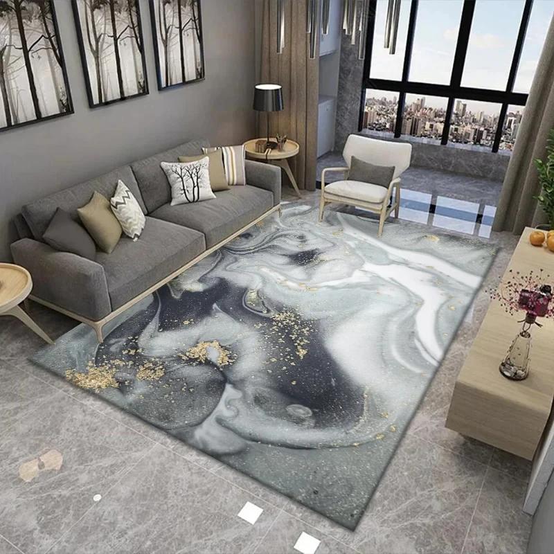Nordic Light Luxury Marble Living Room Carpet Bedroom Art Abstract Bedside Carpets Kitchen Non-slip Balcony Study Rugs Porch Mat