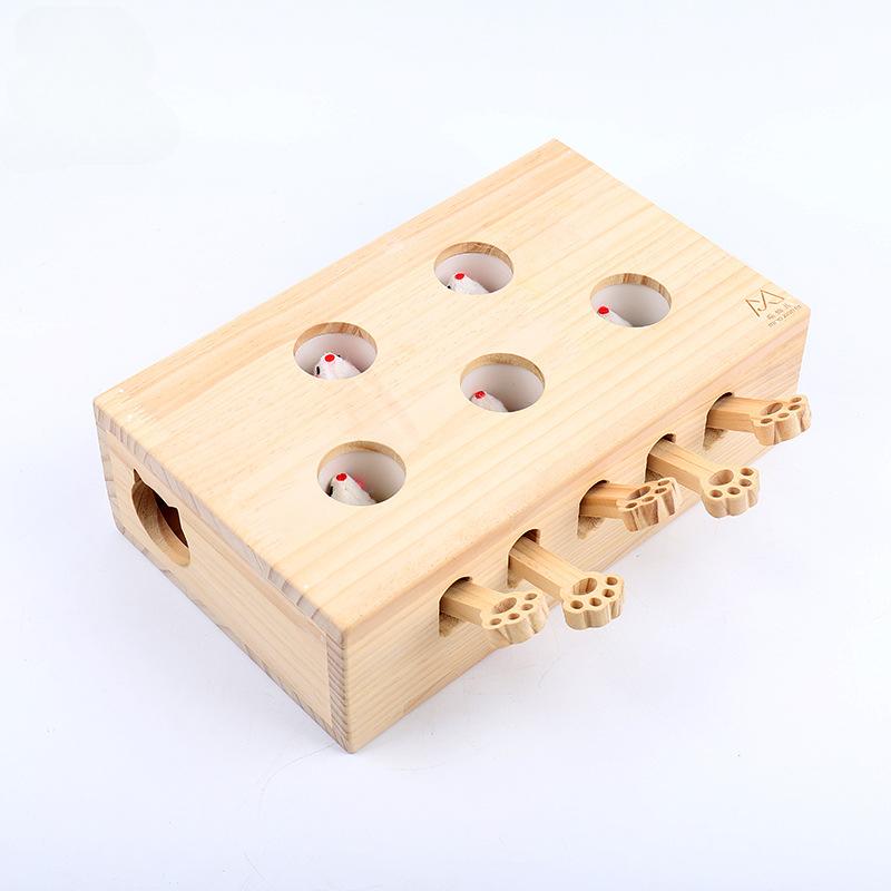 Cat Toy Interactive Mole Fighting Solid Wood Toy Indoor Cat Kitten Mouse Catching Game
