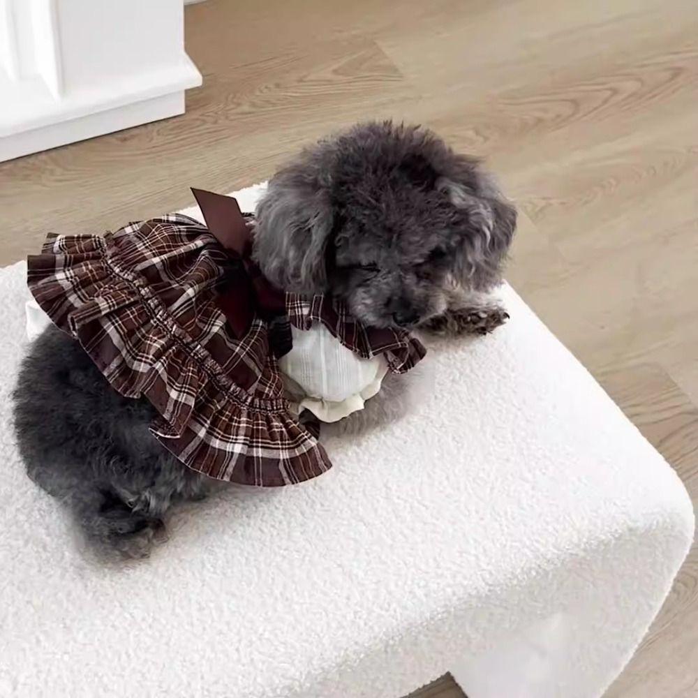 Retro Pet Plaid Strap Skirt Soft Dog Vest Dresses Fashion Pet Clothes  For Puppy Kittens
