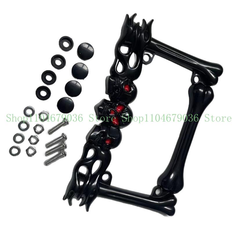 UniversalPlastic Motorcycle License Plate Frame Cover Number Plates Holder Frame Skull Head License Plate Frame