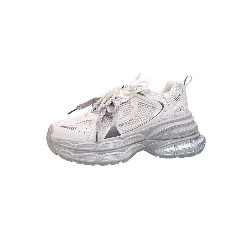 

2025 лето новая высота 75мм~ двухслойная толстая подошва увеличение высоты Серые повседневные спортивные туфли женские папины кроссовки женские 40