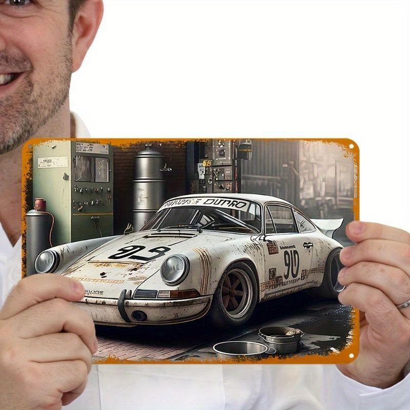 Racing Car Retro Style Metal Decorative Painting for Garage Room Decor