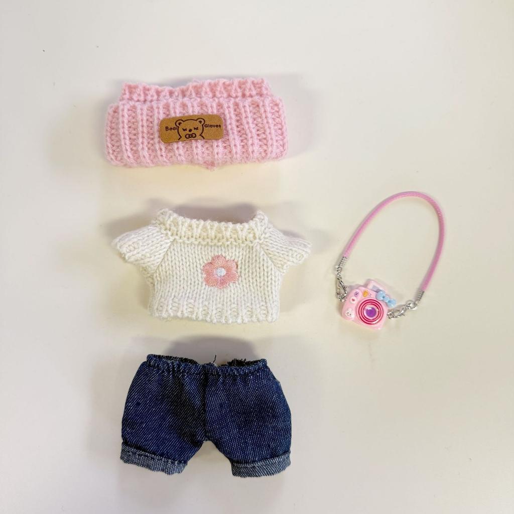 Kawai knitted hat sweater bag suit is generally suitable for 15-17cm rag vinyl doll dress accessories mini bag doll clothing