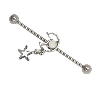 14G 1.6mm Moon Industrial Barbell Piercing Stainless Steel Star Industrial Piercing Bar Catilage Earring Body Jewelry