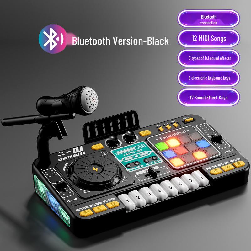 Toca-discos DJ Bluetooth Infantil com Percussão, Luzes e Microfone – Brinquedo Musical Multifuncional
