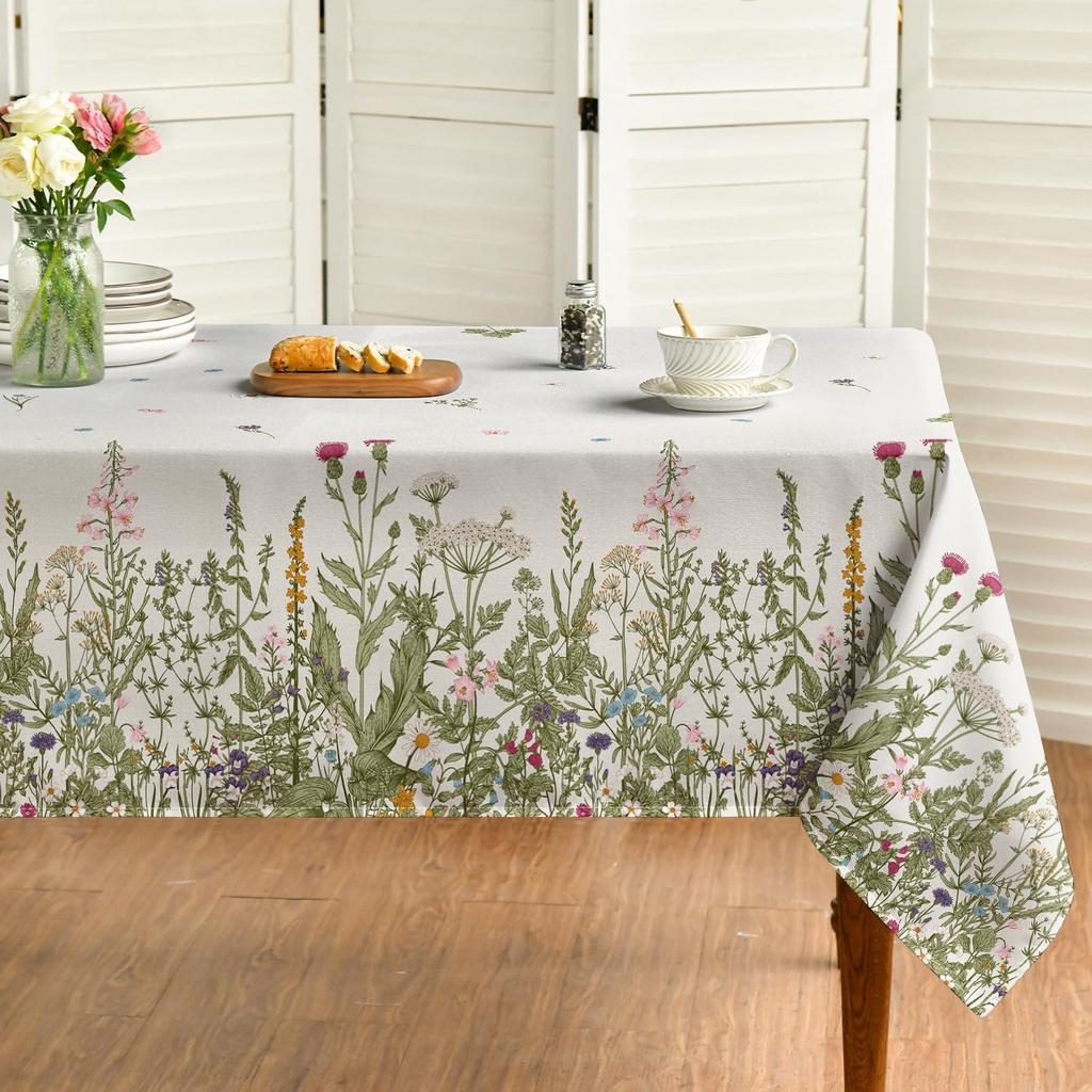 Summer Wild Flowers Rectangle Tablecloth Holiday Home Party Decor Seasonal Blue Floral Waterproof Table Cloth Dining Table Decor