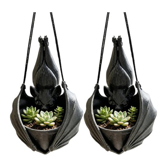 Gothic Flower Pot Bat Shaped Hanging Planter, Plant for Indoor Outdoor Garden Distinctive Landscaping Holder Wall Decor, Unique Wing Flowerpot