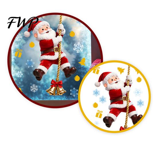 Removable Glass Stickers Christmas Window Cling, Santa Climbing Rope Sticker, Static Cling Pattern PVC Tree Decal for Doors Windows Holiday Home Decor