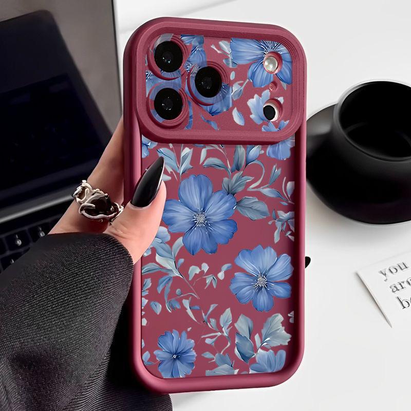 Pale Blue Flowers Pattern Case For iPhone 17 Pro Max Funda Shockproof Bumper Cover For iPhone 16 Pro Max 15 14 13 12 11 Air 16E