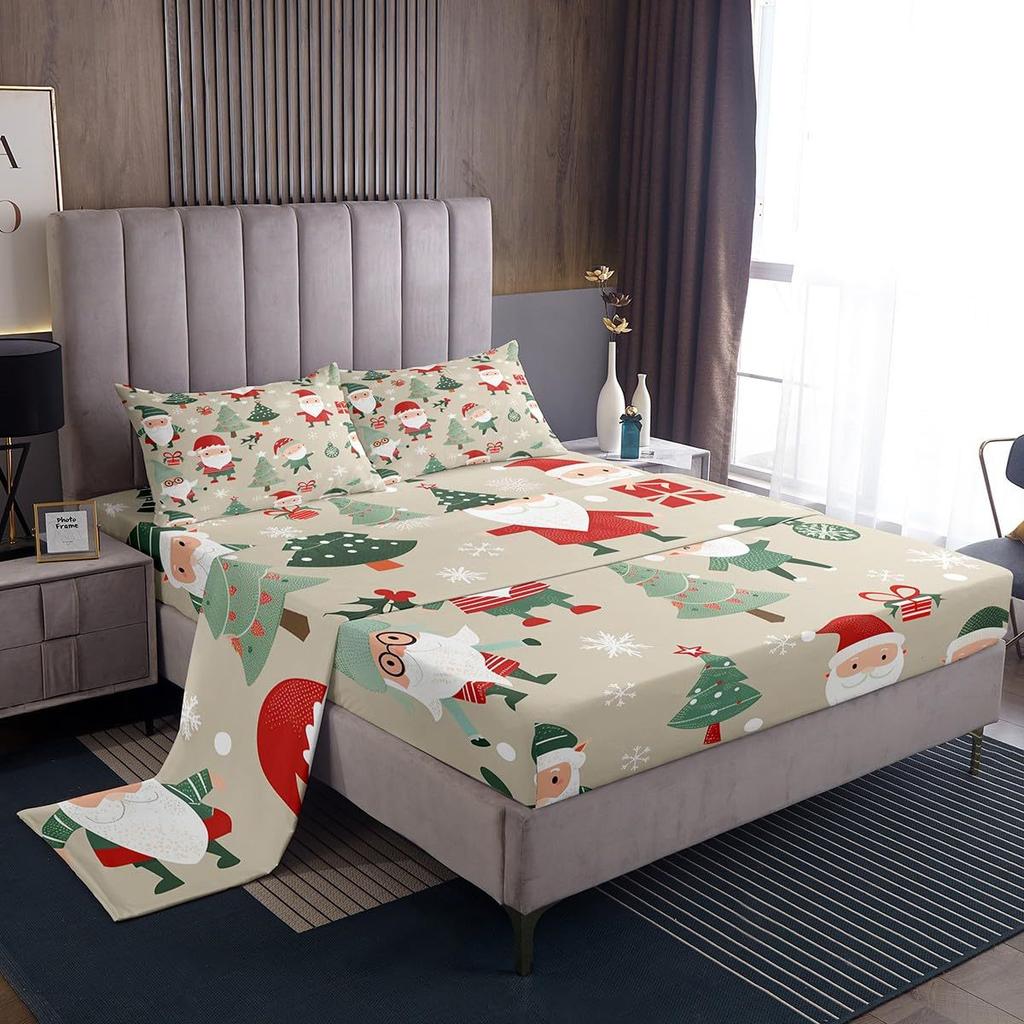 Christmas Theme Pattern Mattress Four-Piece Bedding Set Bedroom Dormitory Bedding Decoration