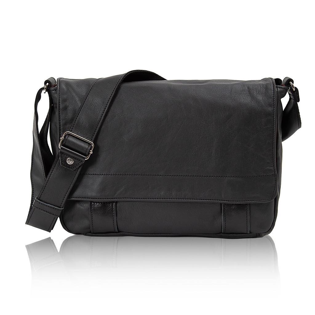 Doubles Crossbody Genuine Leather Shoulder A4 Black Men's Bag, Size, VWE-1926,