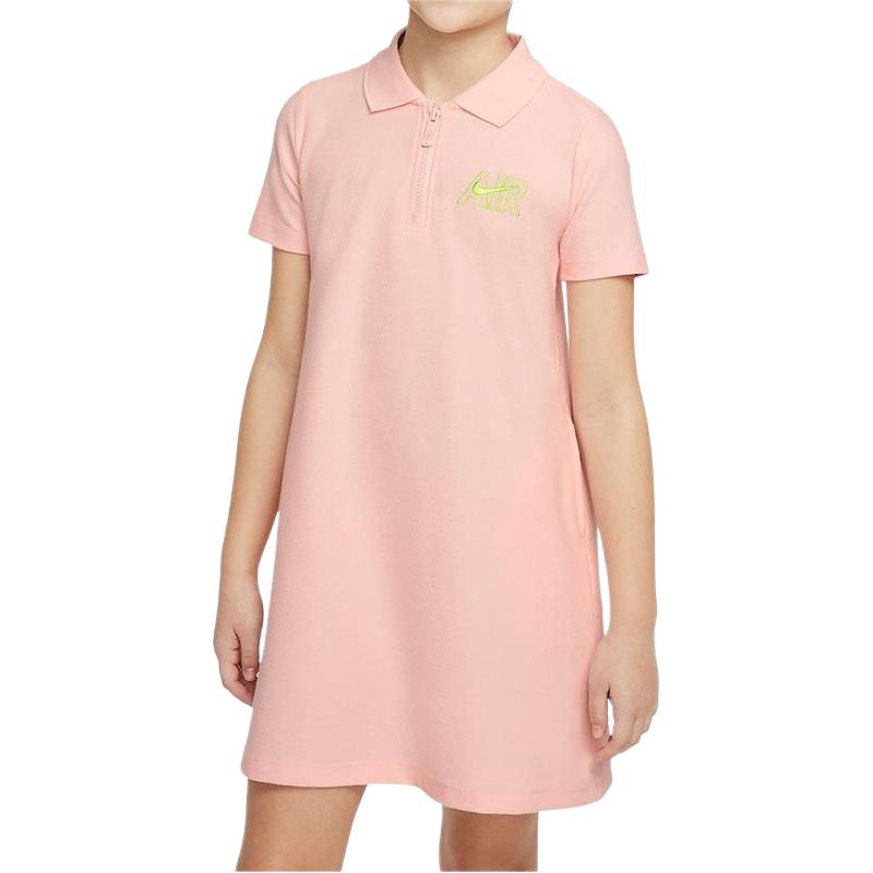 Nike Solid Color Zipper Polo Short Sleeve A-Line Dress Kids Dresses Pink DO7164-610
