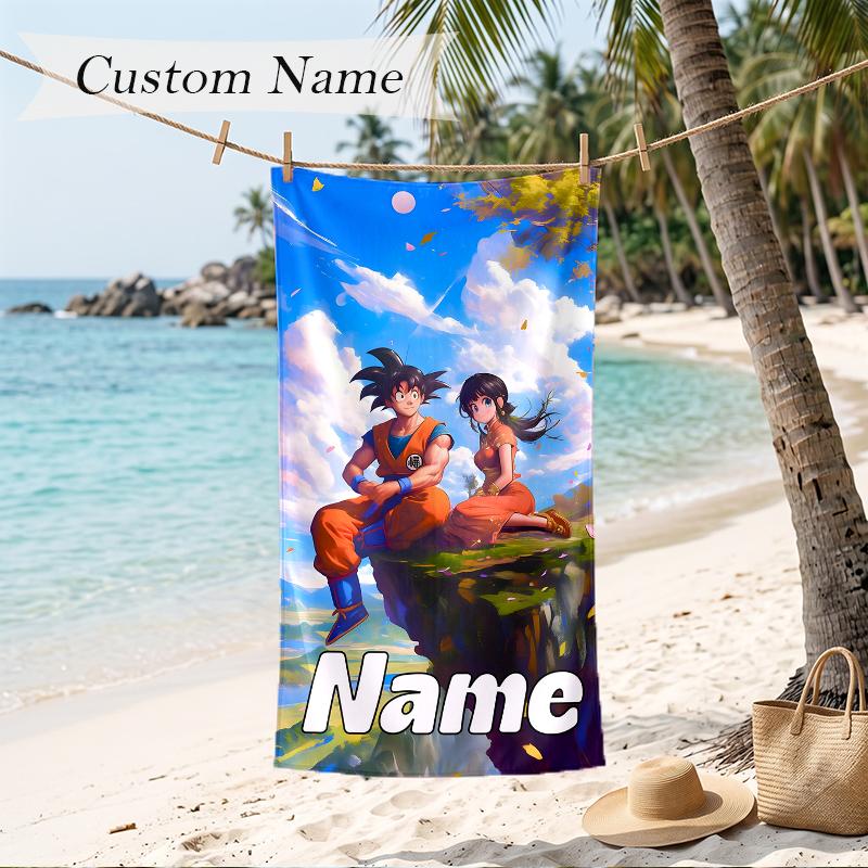 Dragon Ball Benutzerdefinierter Name Aufgedrucktes Strandtuch Personalisiertes Weiches Handtuch für Schwimmen Strand Reisen