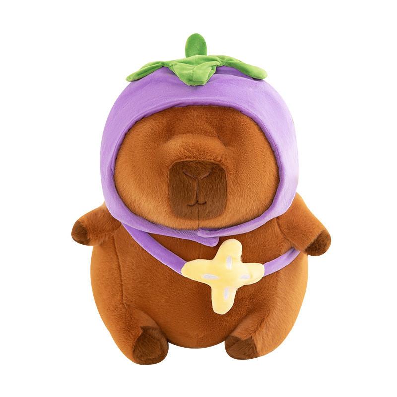 Hat Capybara Eggplant Plush Toy Stuffed Doll Cartoon Home Decoration Kids Gift