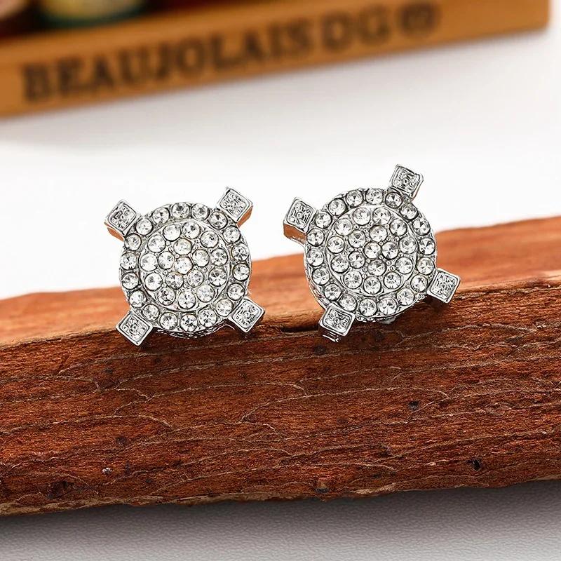 Mode Goldfarbe Iced Out Quadrat Bling Ohrstecker Herren Hip Hop Luxus Strass Geometrie Ohrringe für Damen Party Zirkon