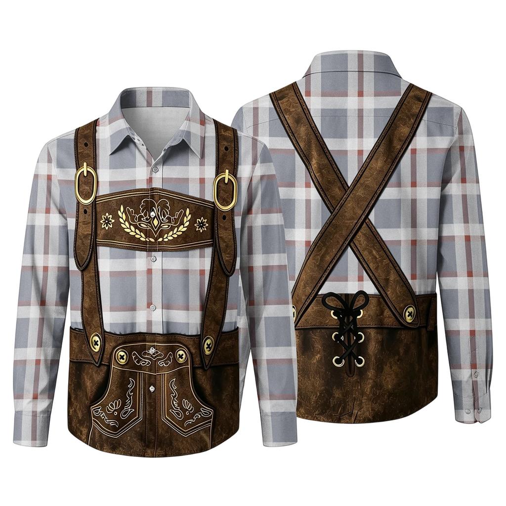Herren 3D-gedrucktes Oktoberfest Locker geschnitten Umlegekragen Langarmhemd Vintage Lässig Atmungsaktives Oberteil für Pendeln Outdoor Festival Party