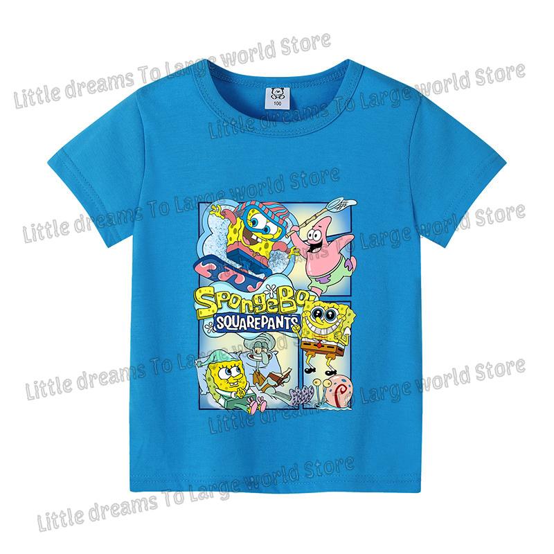 SpongeBobs Cartoon Tshirt for Children Cotton Soft Tee Boys Girls Tops Colorful Clothing Anime Printed Clothes Birthday Gift
