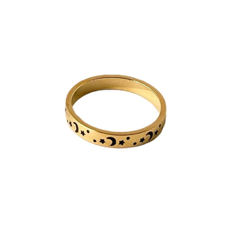 Gold-Plated Titanium Steel Star & Moon Ring – Japanese-Korean Retro Style for Women