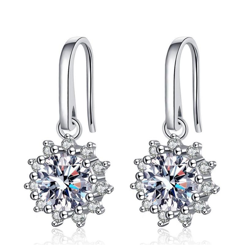 Classic Sunflower Stud Earrings Women 1 Carat Moissanite Hook Minimalist Floral Jewelry 925 Sterling Silver