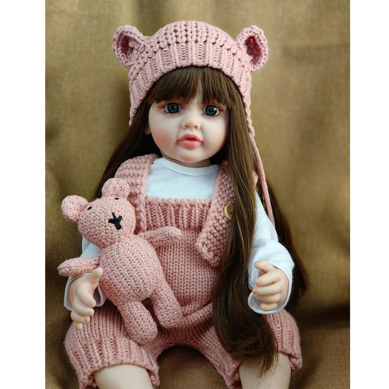 Realistic Reborn Baby Dolls Betty 22 Inch Silicone Vinyl Full Body Newborn Dolls Girl with Long Hair Lifelike Reborn Toddler Dolls Kid's Birthday Gift