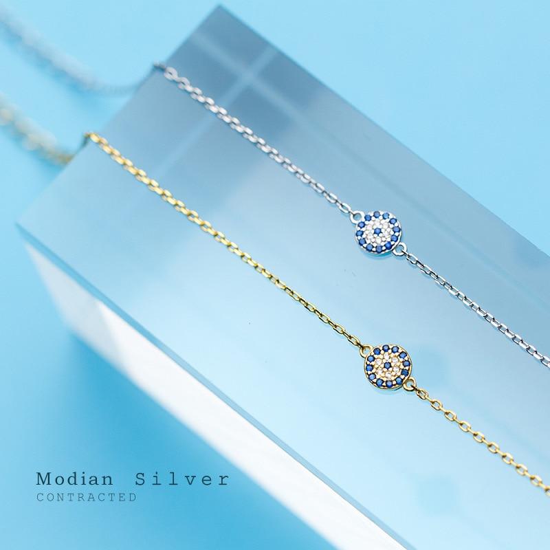Modian Round Eyes Chain Bracelet 100 %Real 925 Sterling Silver Blue Crystal Link Bracelets For Women Fashion Accessory For Girl
