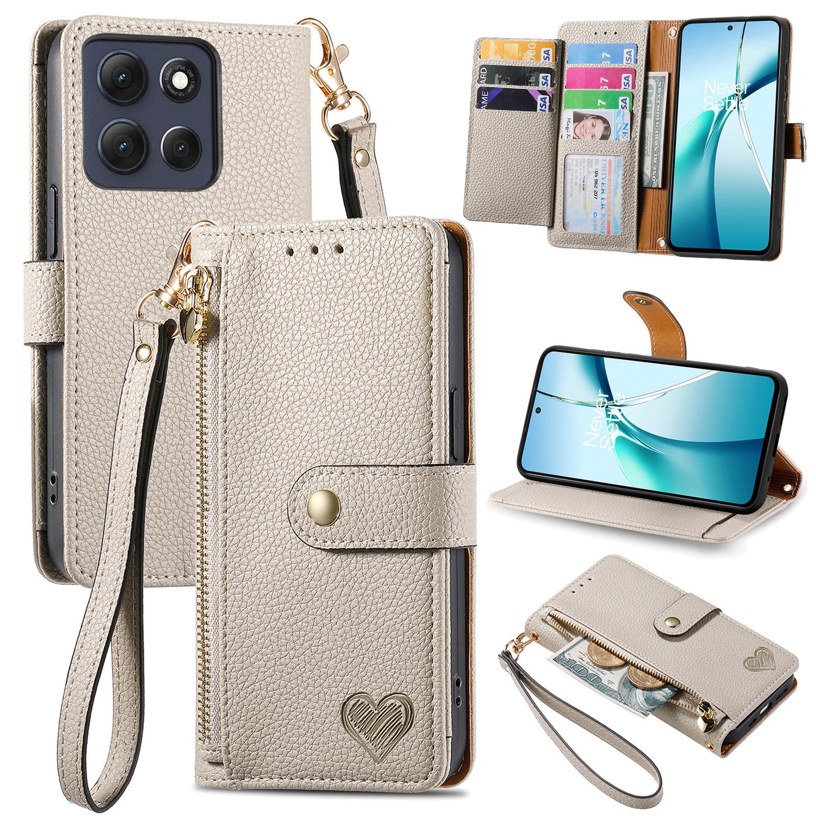 

Для Motorola Moto G86 5G Чохол RFID-блокування Кишеня на блискавці Шкіряний гаманець Чохол для телефону з ремінцем Grey