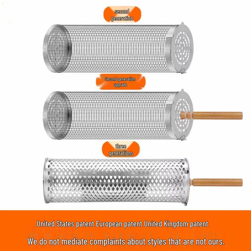Stainless Steel Outdoor BBQ Grill Basket Cylinder - Portable Rolling Barbecue Cage Net