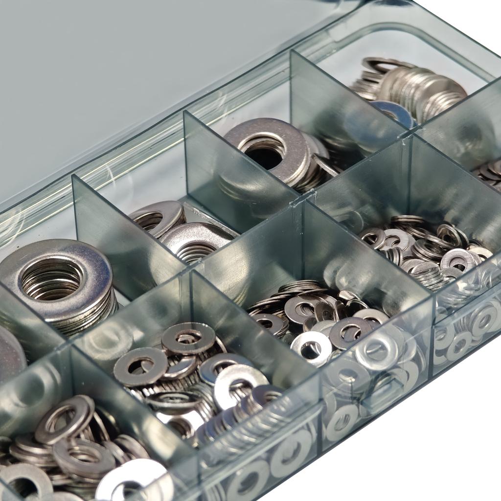 Stainless Steel 80-580pcs Assortment Set - Flat Washers Kit with Custom Storage Box - Multiple Sizes (M2-M10) for Screws Bolts,
