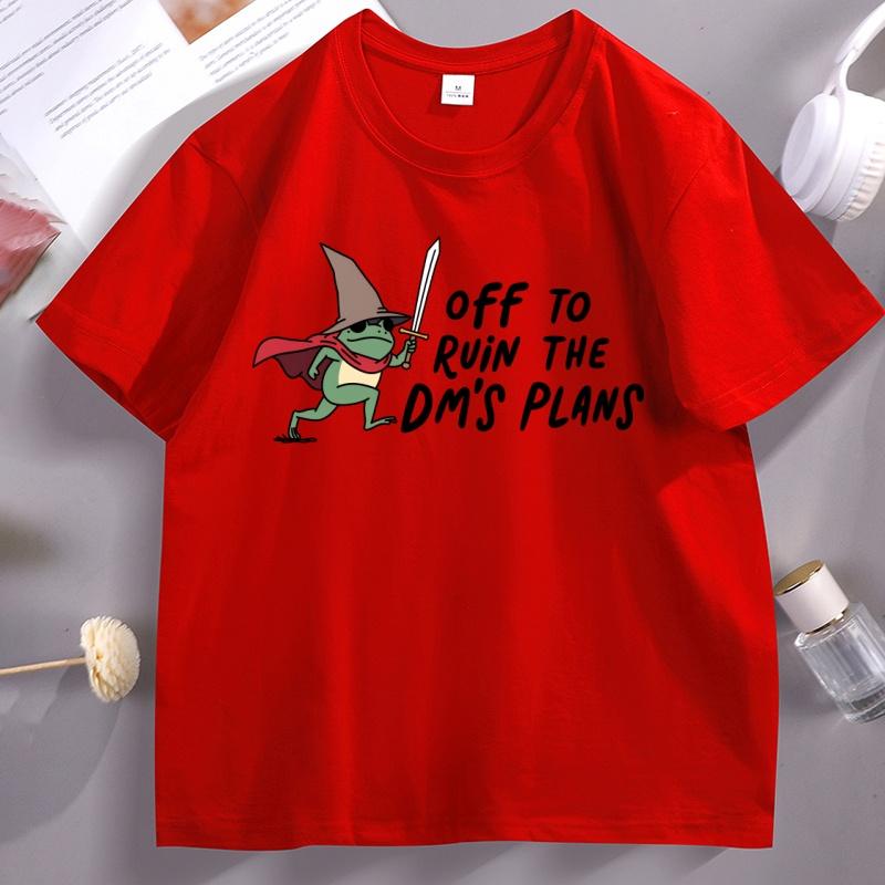 Funny DnD T Shirt Unisex Women Off To Ruin The DMs Plans Tshirts Funny Frog Meme Wizard Knight Cat TShirt Unisex Women Streetwear S