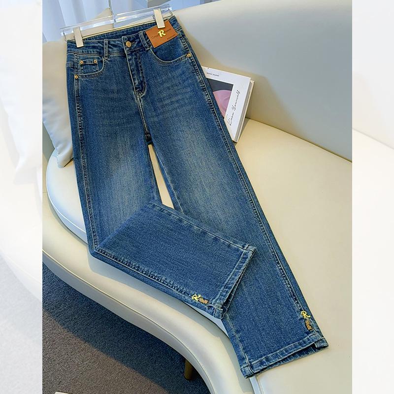 

Женские синие брюки-сигареты - Сезон весна/осень 2025, Популярные джинсы прямого кроя длиной девять точек 30/2XL recommended 125-135 jin синий